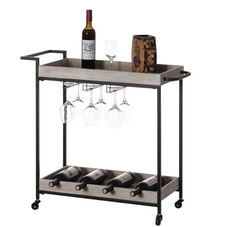 VINTIQUEWISE Metal Wine Bar Serving Cart with Rolling Wheels, Wine Rack, and Glass Holder QI004279